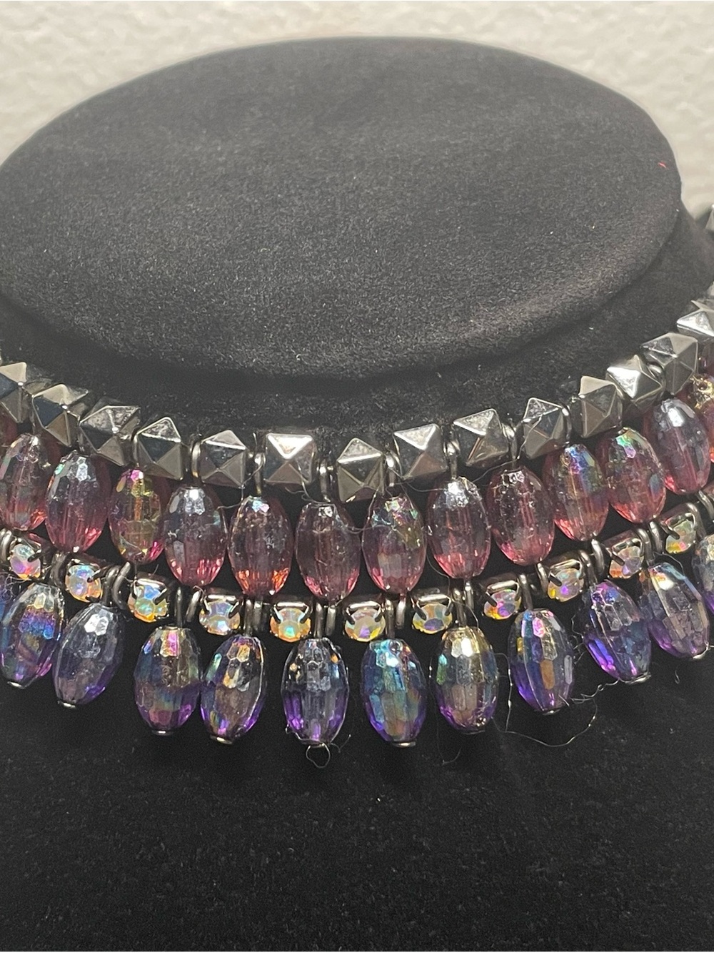 Multicolor Iridescent Beaded Statement Choker Necklace